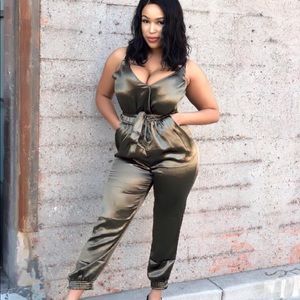 Olive silk jumpsuit (pre-owned)